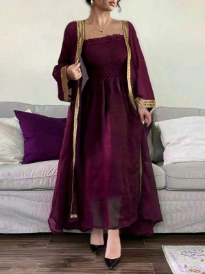 Burgundowy zestaw sukienka narzutka (S)