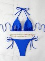 Kobaltowe bikini kolorowy pasek (M)