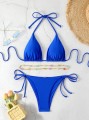 Kobaltowe bikini kolorowy pasek (M)