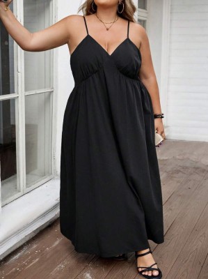 Czarna sukienka maxi kieszenie (6XL)