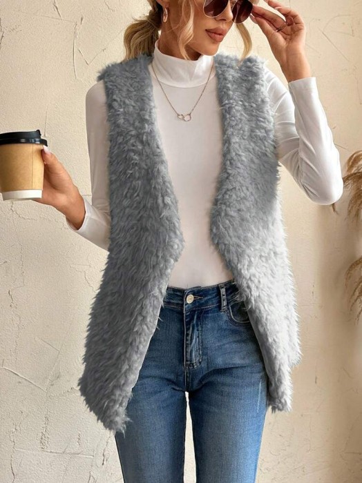 Szara kamizelka futrzana (L)