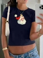 Granatowy krótki t-shirt (L)