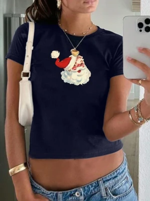 Granatowy krótki t-shirt (L)