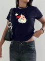 Granatowy krótki t-shirt (L)