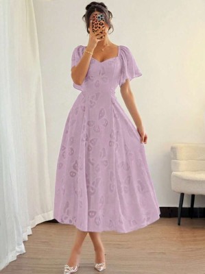 Midi sukienka krótkie rękawy wzór (S)