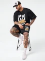 Czarny zestaw szorty t-shirt nadruk (4XL)