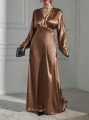 Satynowa prosta suknia maxi (M)