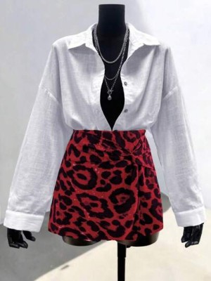 Czerwone szorty spódnica 2w1 wzór (M)