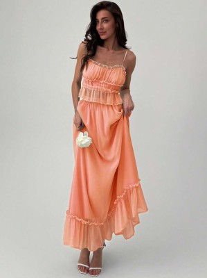 Brzoskwiniowy zestaw spódnica top (XS)