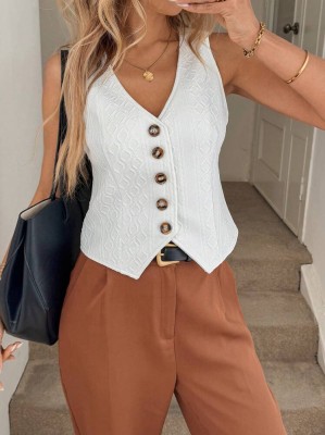 Biały teksturowany top guziki (XL)