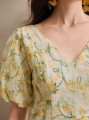 Midi sukienka v neck wzór  (XL)