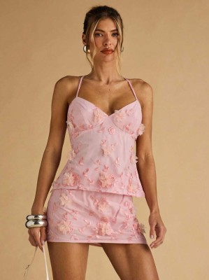 Różowa mini spódnica hafty (XS)