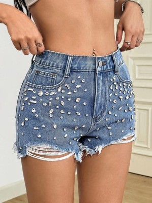 Jeansowe spodenki cyrkonie (S)