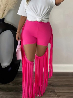 Różowe spodnie cut out frędzle (4XL)