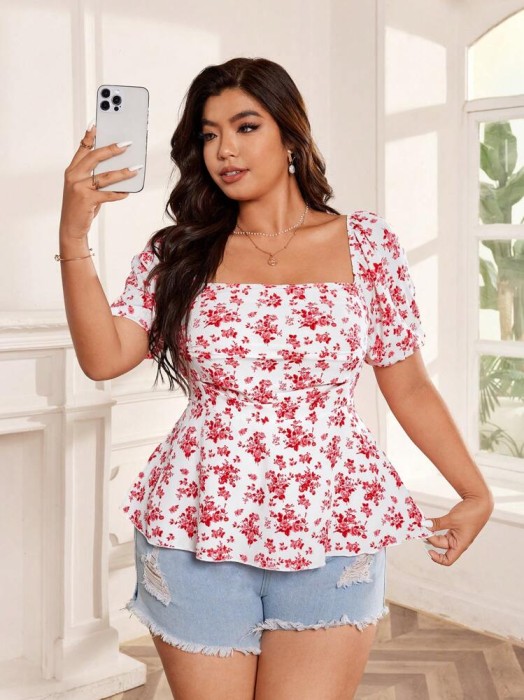 Biała bluzka kwiaty (2XL)