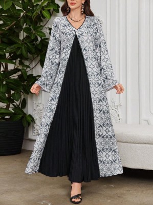 Wzorzysta sukienka plisowana wstawka (L)