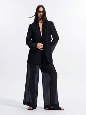 Czarne proste prześwitujące spodnie (S)