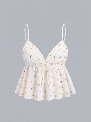 Ecru top kwiaty (XS)