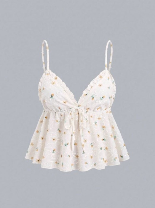 Ecru top kwiaty (XS)