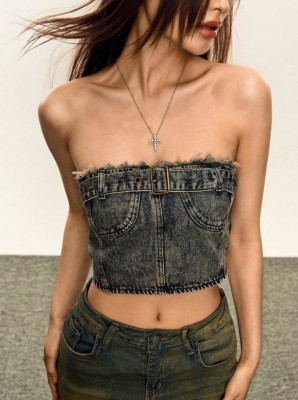 Niebieski jeansowy top pasek (L)