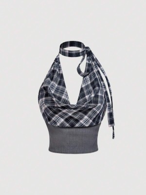 Kraciasty top wiązany na szyi (L)