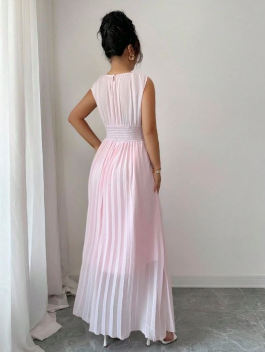 Różowa plisowana sukienka maxi (XL)