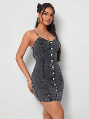 Szara jeansowa sukienka mini (S)