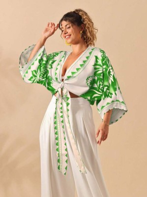 Ecru top rękaw 3/4 wzór (0XL)