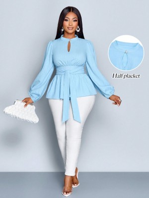 Jasnoniebieska bluzka wiązanie (3XL)