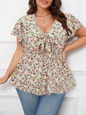 Biała bluzka kwiaty (0XL)