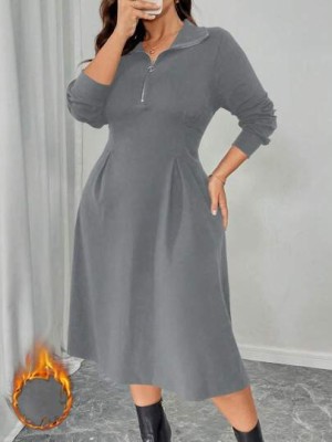 Szara sukienka midi zamek (2XL)