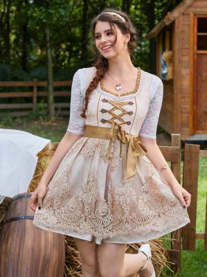 Beżowa sukienka mini wzór (S)