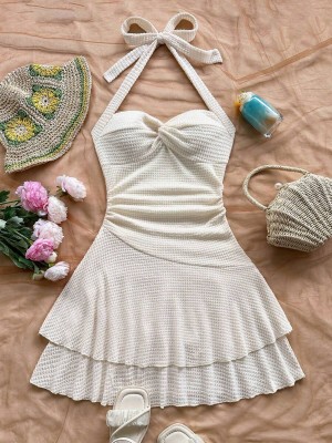 Teksturowana sukienka wiązanie (S)