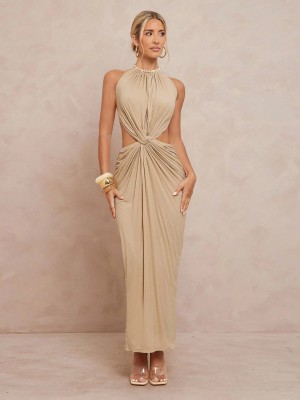 Beżowa sukienka cut out (S)