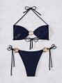 Granatowe wiązane bikini komplet (S)