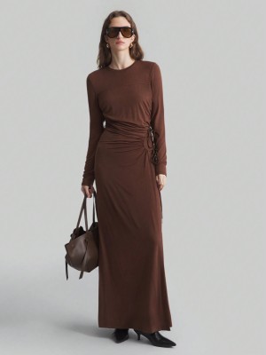 Brązowa sukienka maxi (S)