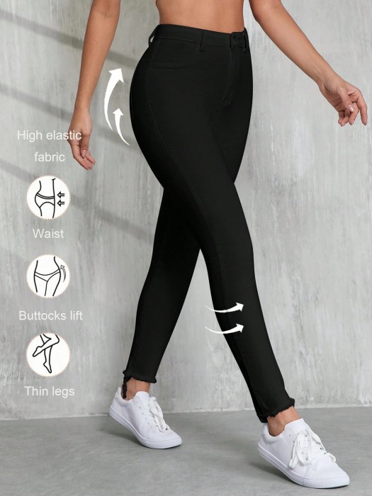 Czarne jeansy skinny 7/8 (XS)