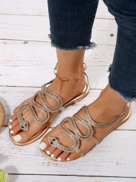 Złote płaskie sandały cyrkonie (37)