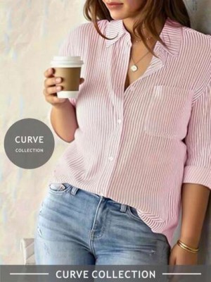 Dwukolorowa asymetryczna koszula paski (1XL)