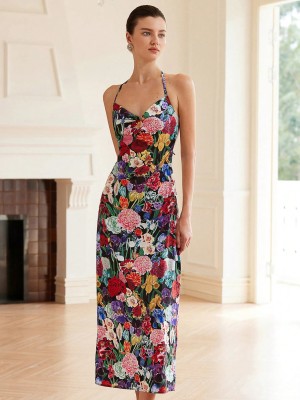 Czarna sukienka wzór kwiaty (M)