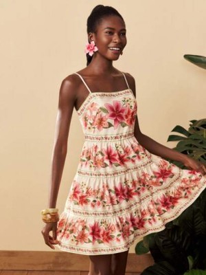 Ecru sukienka mini wzór (XL)