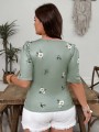 Dopasowana bluzka wzór kwiaty (1XL)