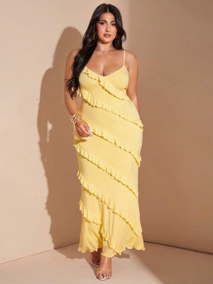 Żółta sukienka falbany (0XL)