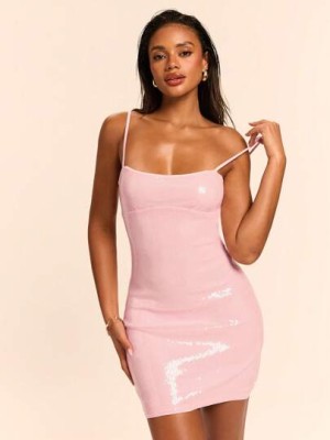 Różowa cekinowa sukienka mini (S)