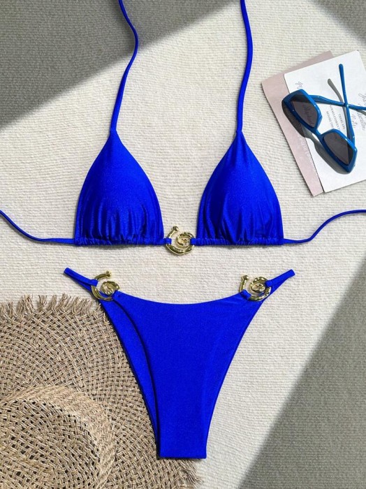 Kobaltowy wiązany komplet bikini (S)
