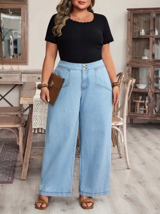 Niebieskie proste jeansy kieszenie (1XL)