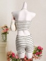 Ecru komplet szorty top paski (XL)
