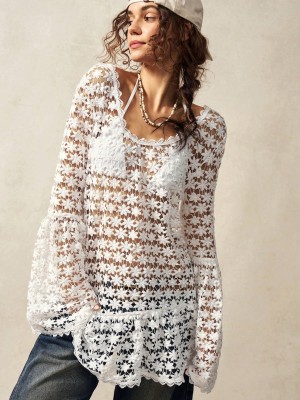 Biała prześwitująca bluzka wiązanie (L)