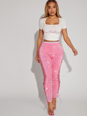 Różowe cekinowe spodnie (L)