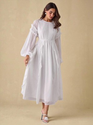 Śmietankowa szyfonowa sukienka (L)